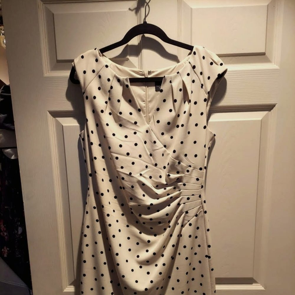 Pleated Side Wrap Dotted Sheath Dress